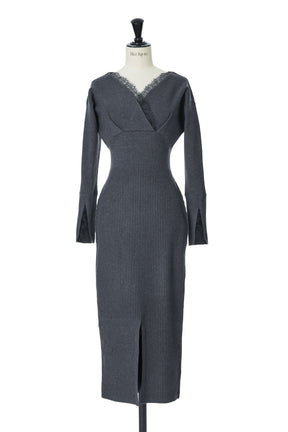 【10月上旬発送】Lace-Trimmed Knit Dress