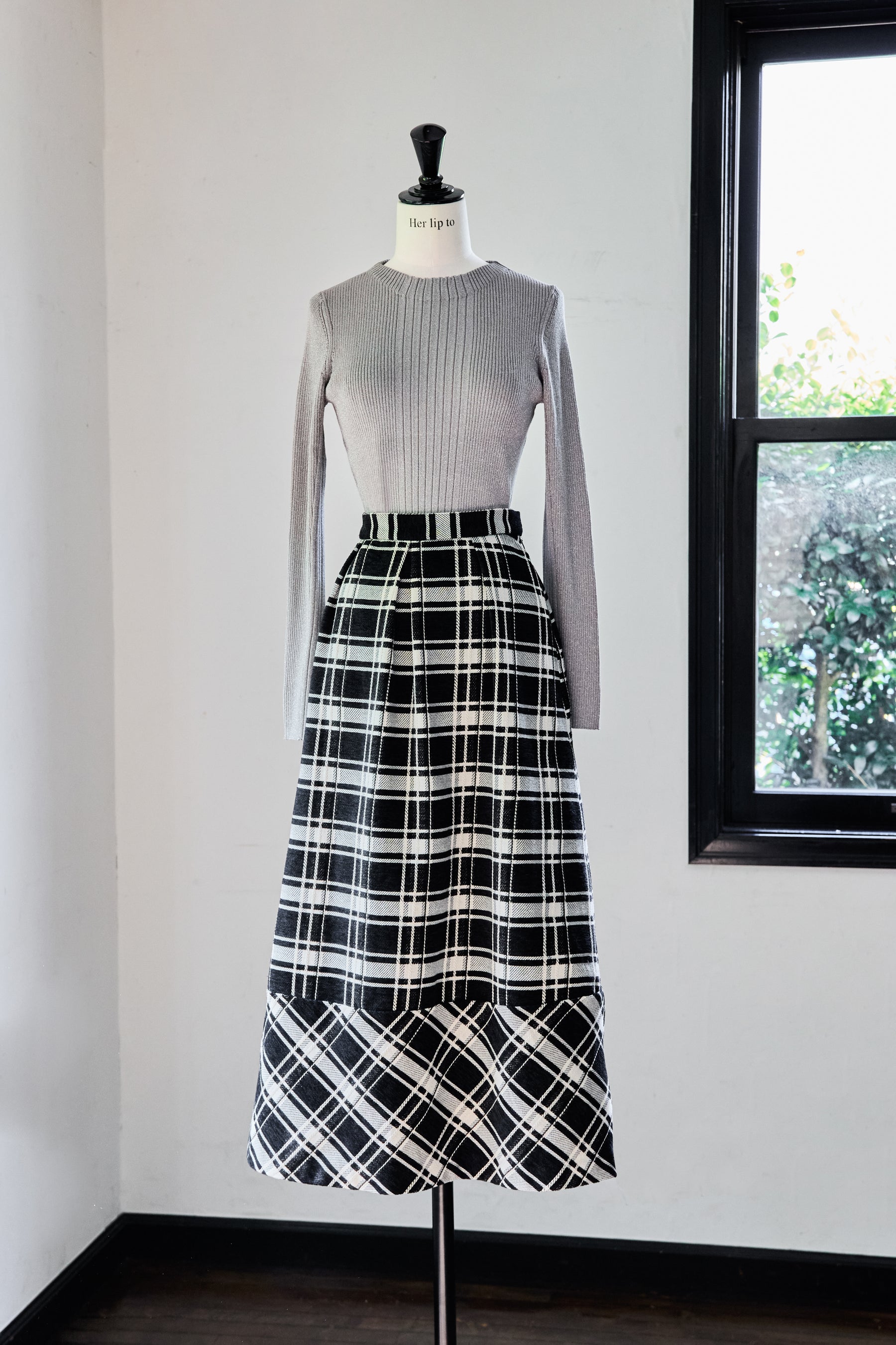 Windowpane Checked Volume Skirt