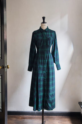 Checkered Pleats Long Shirt Dress