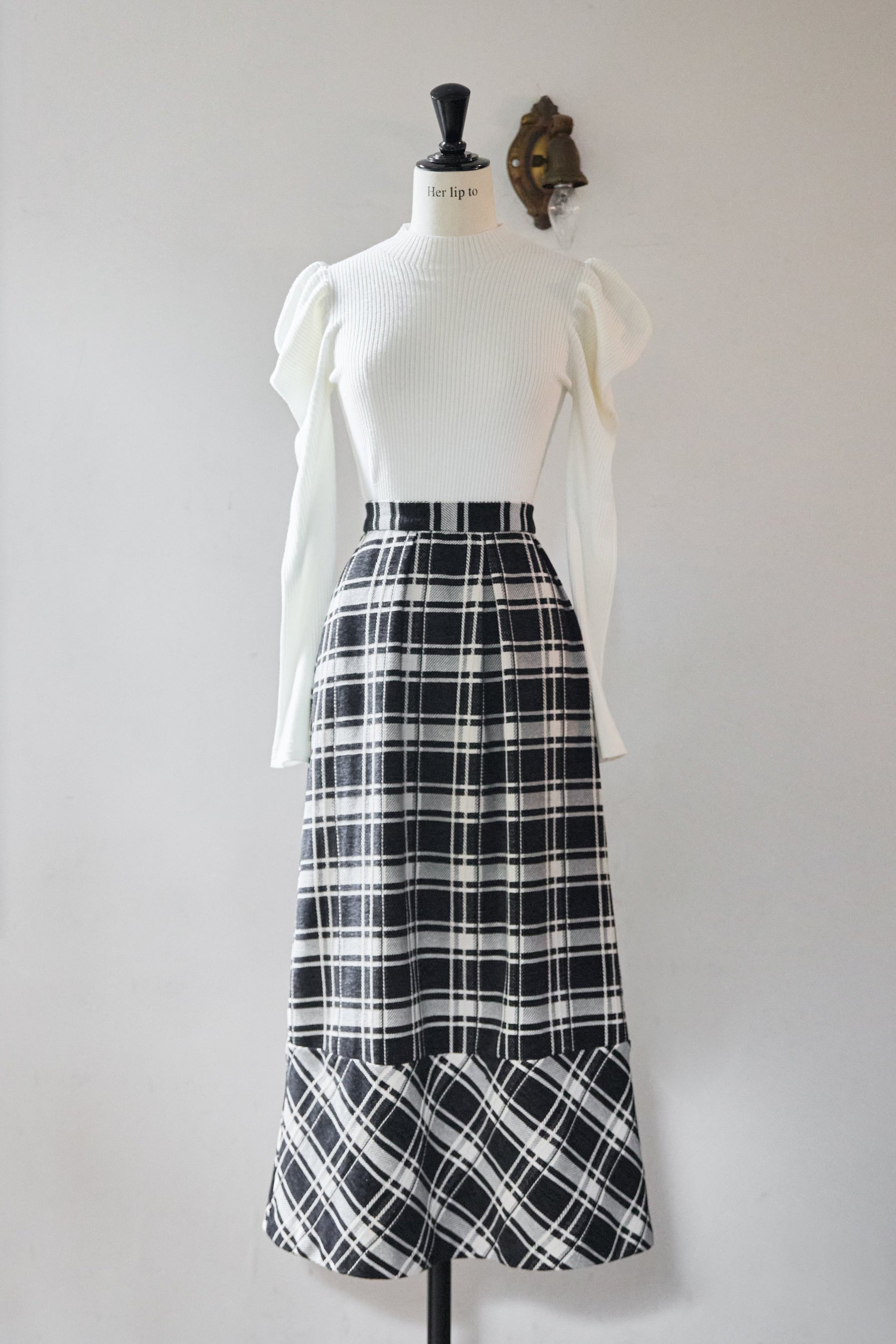 Windowpane Checked Volume Skirt