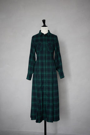 Checkered Pleats Long Shirt Dress