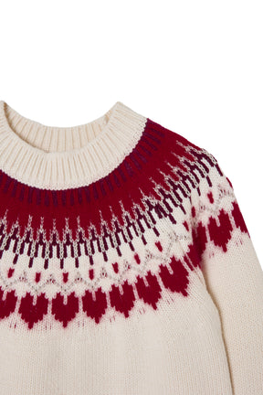 【新色】【red】Heart Fair Isle Knit Pullover