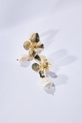 Pearl Gold Floral Earrings