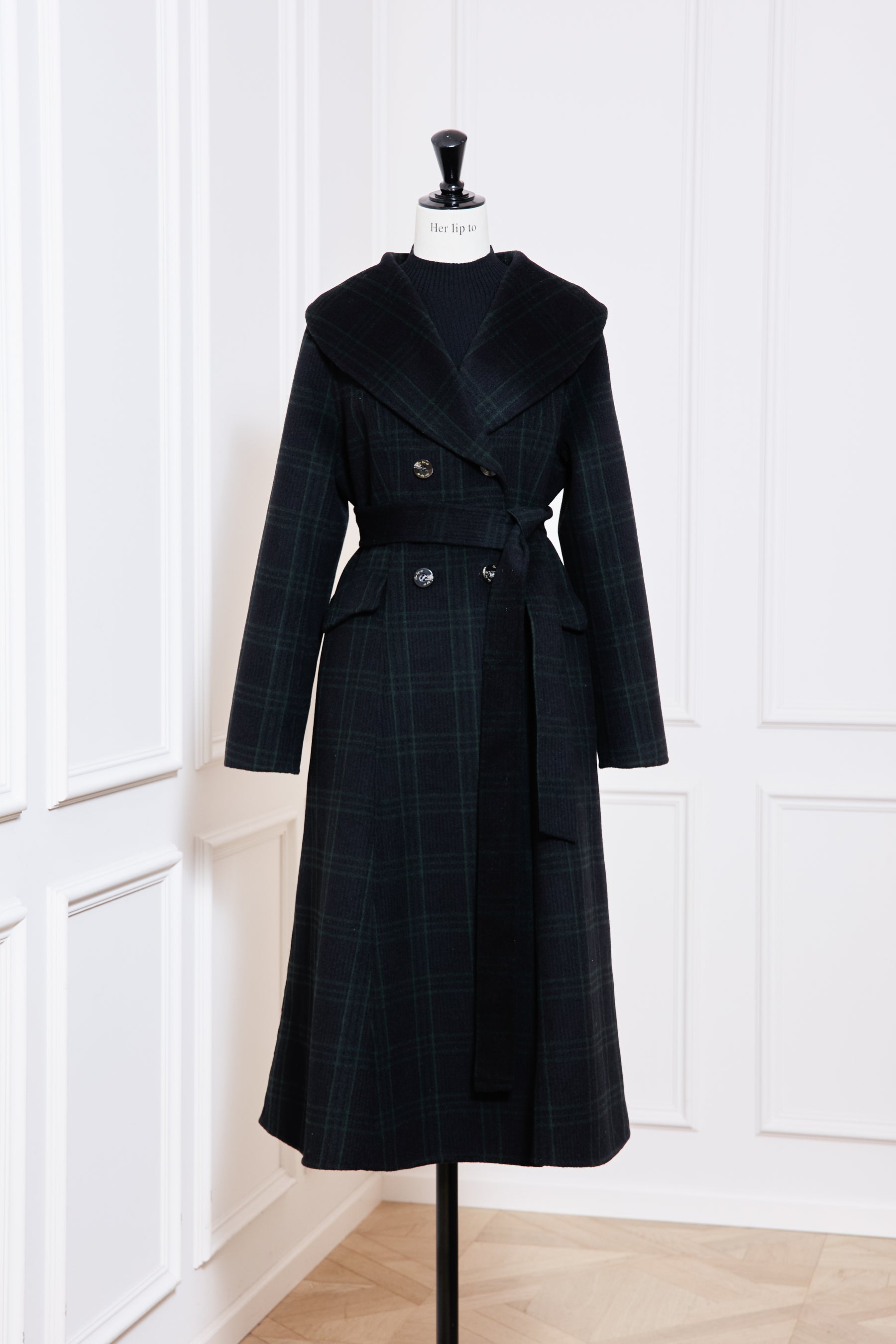 Checked Pattern Wool Blend Coat