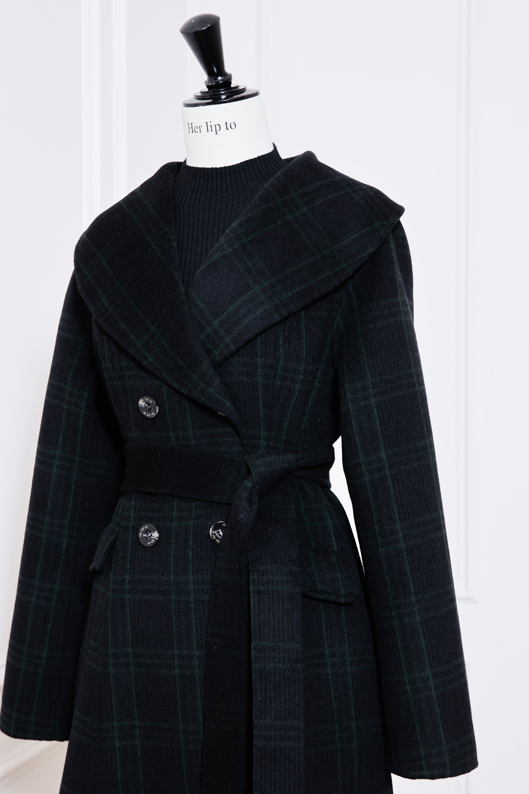 Checked Pattern Wool Blend Coat