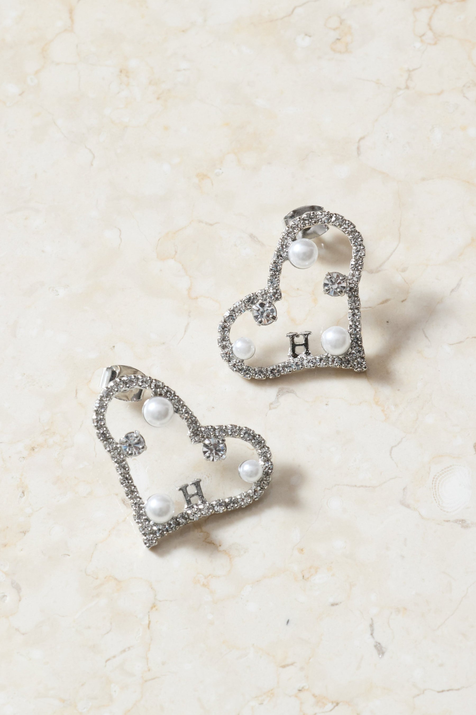 Crystal Heart Shaped Pierced Earrings