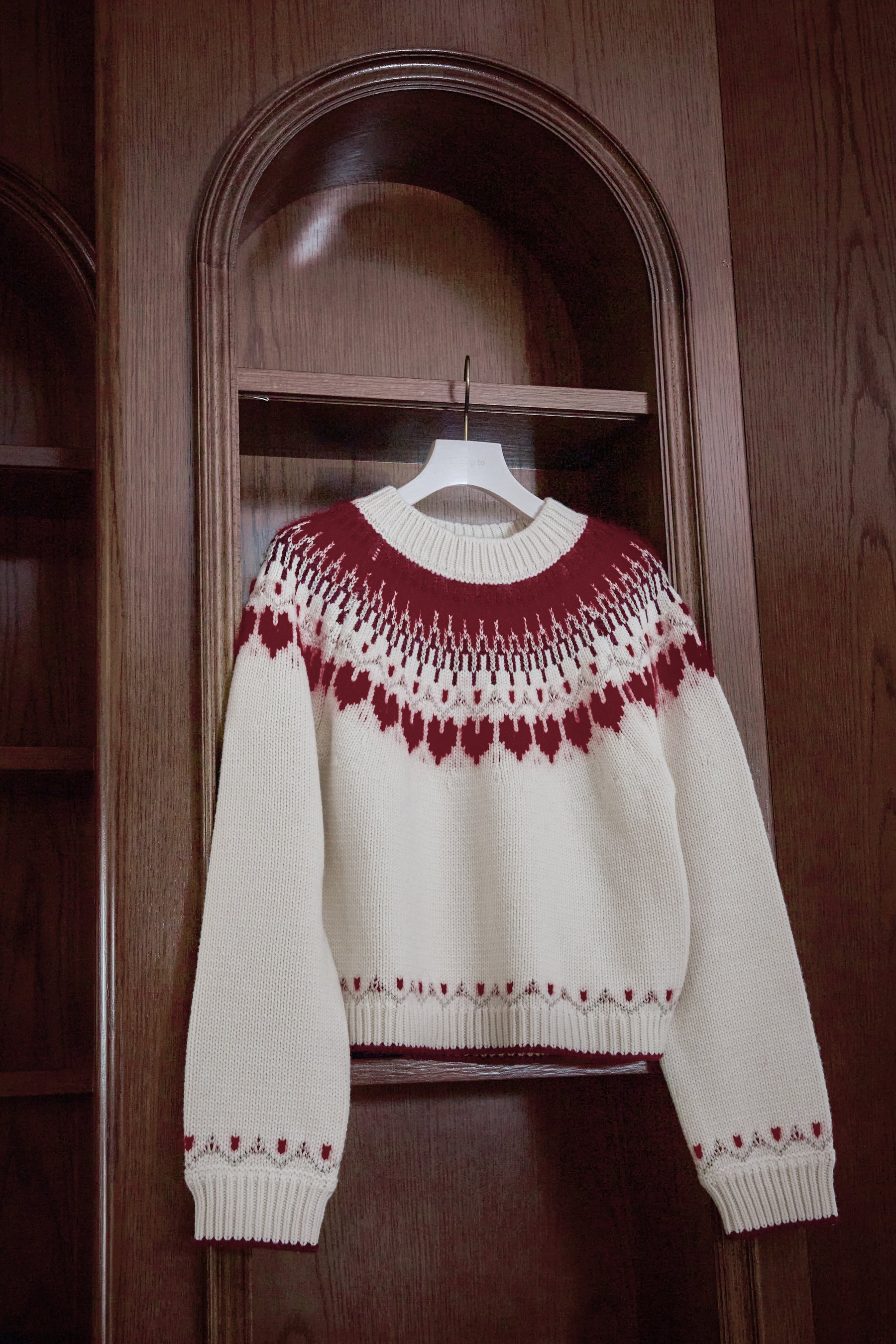 【新色】【red】Heart Fair Isle Knit Pullover