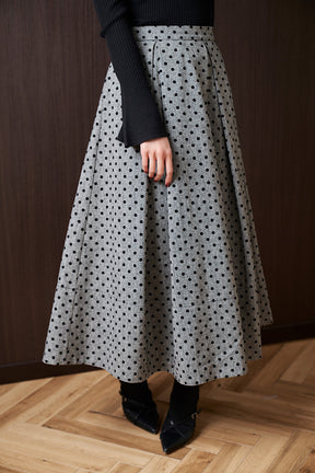 Tweed Flocked Dot Long Skirt