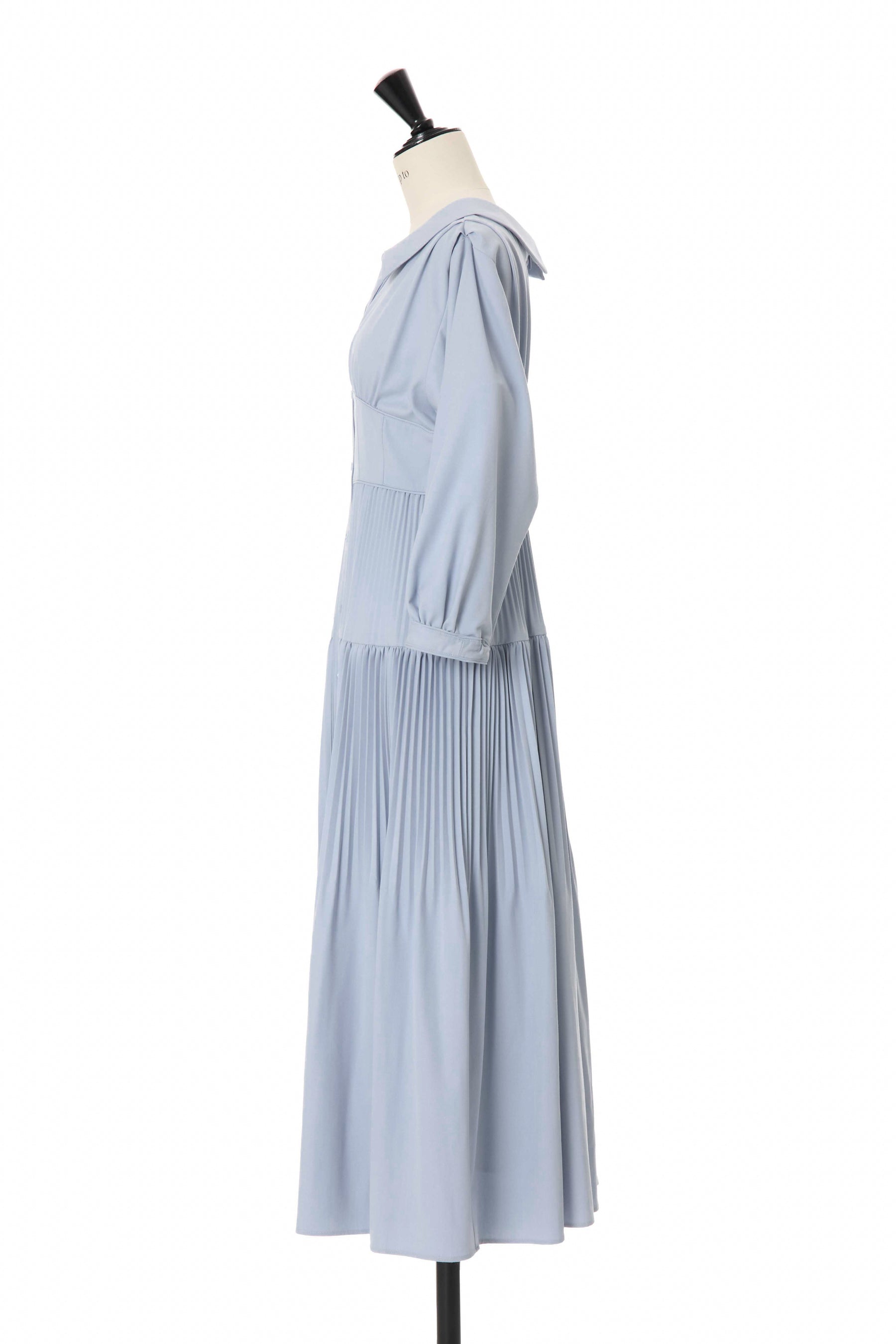 【sky / white petale】Pleated Open Shirt Dress