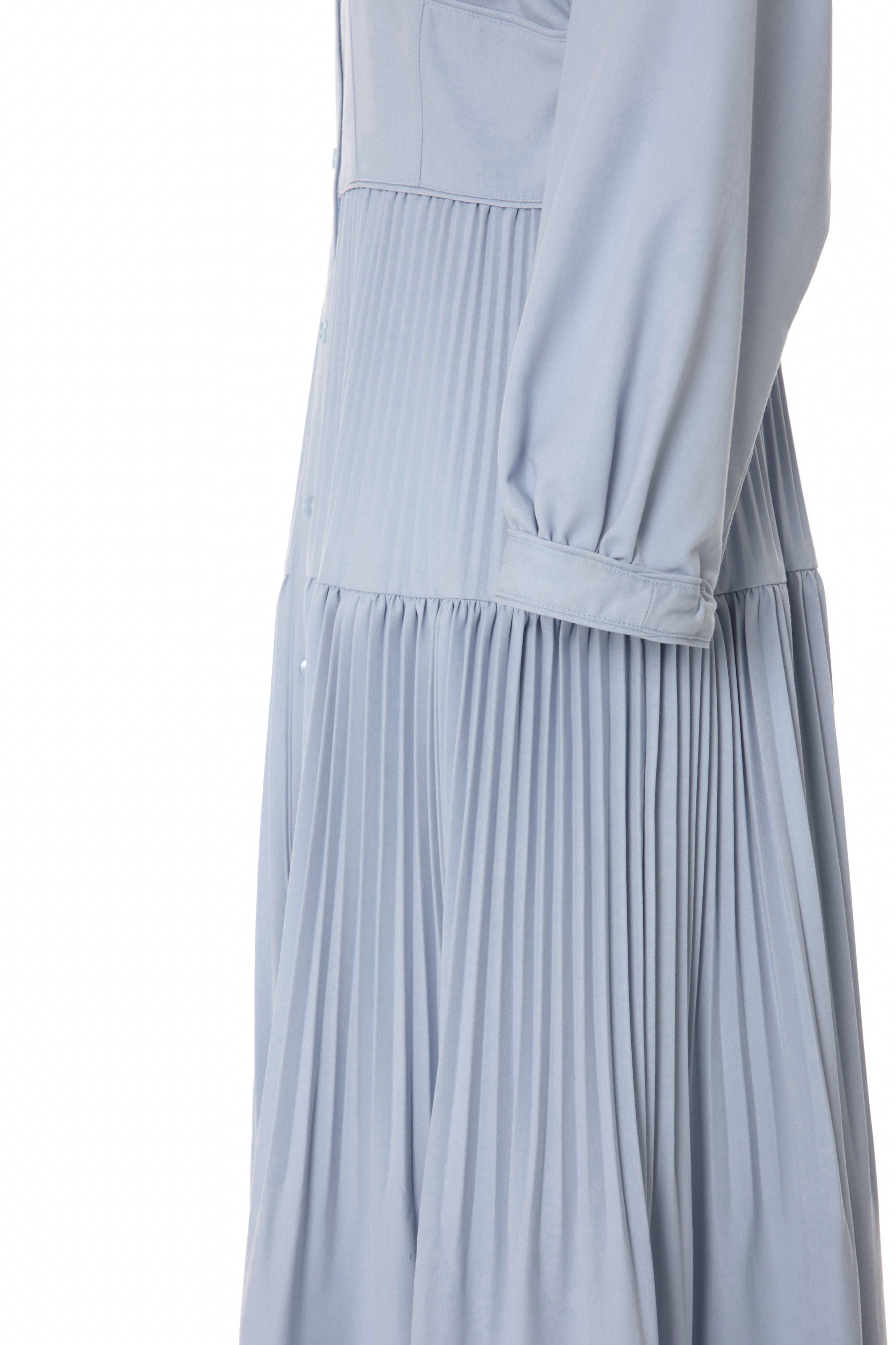 【sky / white petale】Pleated Open Shirt Dress