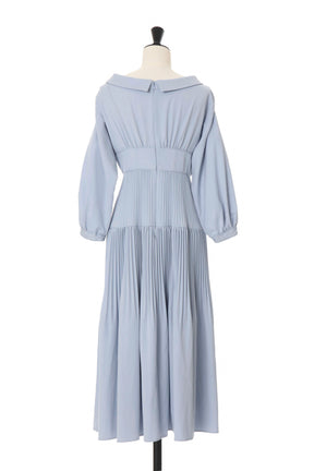 【sky / white petale】Pleated Open Shirt Dress