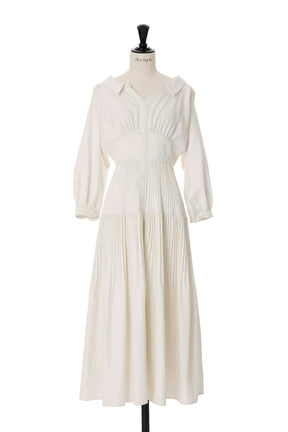 【sky / white petale】Pleated Open Shirt Dress