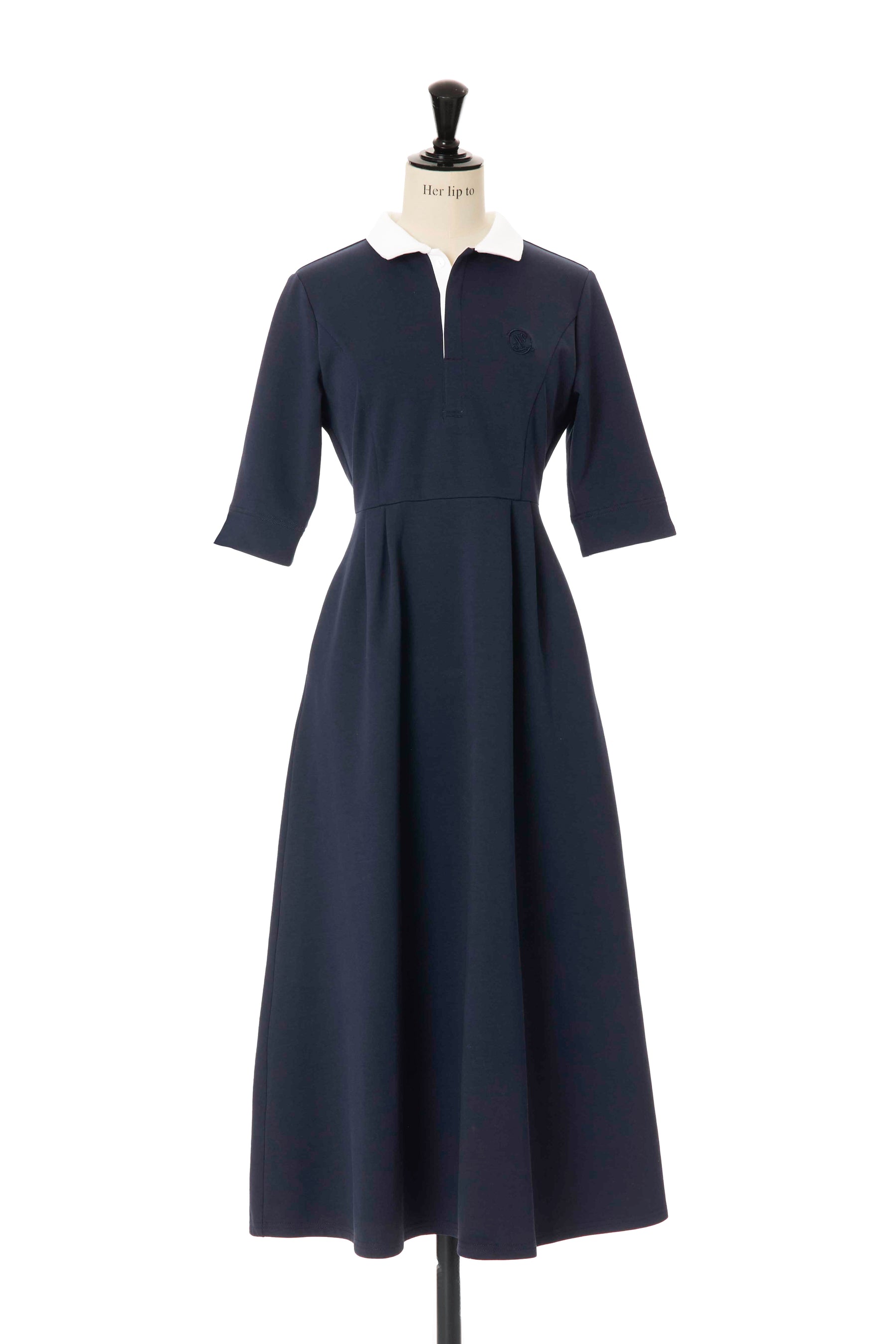 【5月初發送】【navy】Polo Tuck Flared Dress