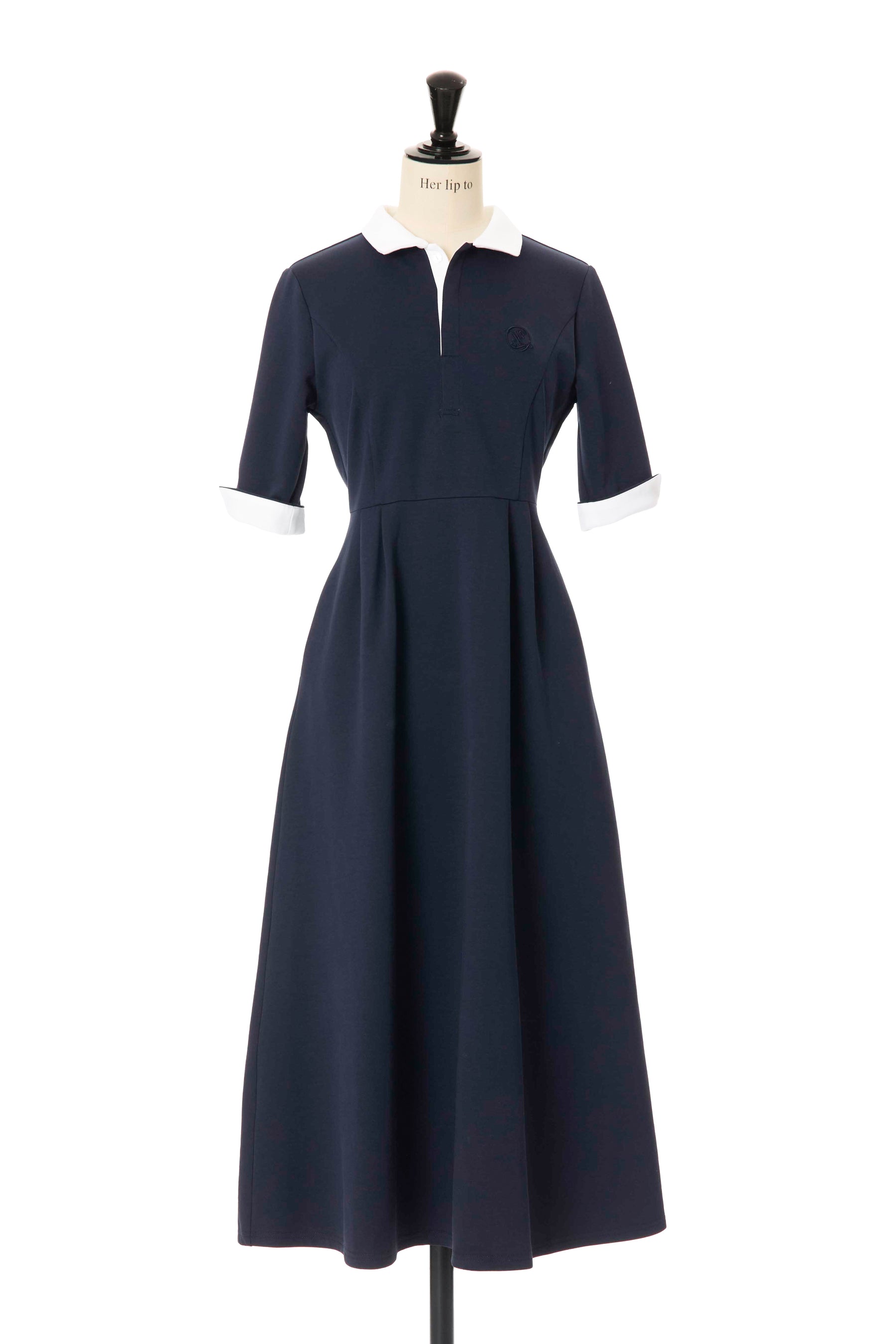 【5月上旬発送】【navy】Polo Tuck Flared Dress