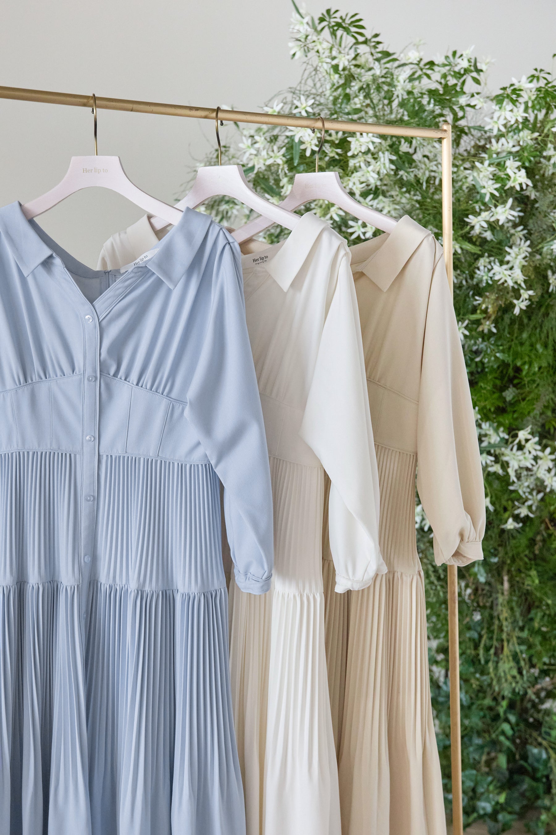 【sky / white petale】Pleated Open Shirt Dress