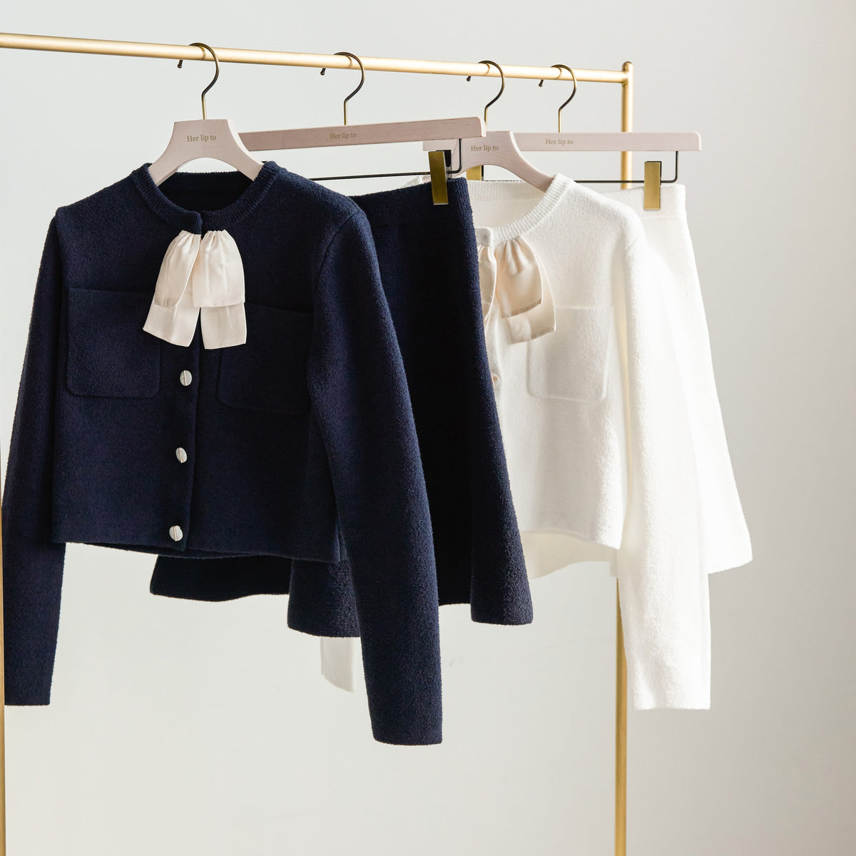 Frill Ribbon Knit Jacket Set