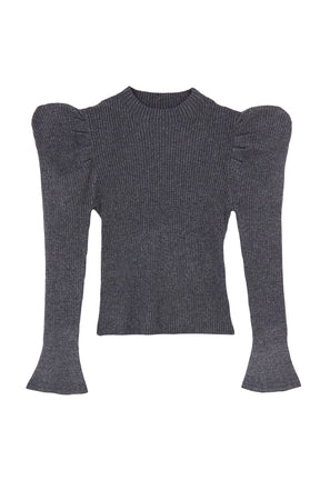 Volume-Sleeve Glitter Knit Top