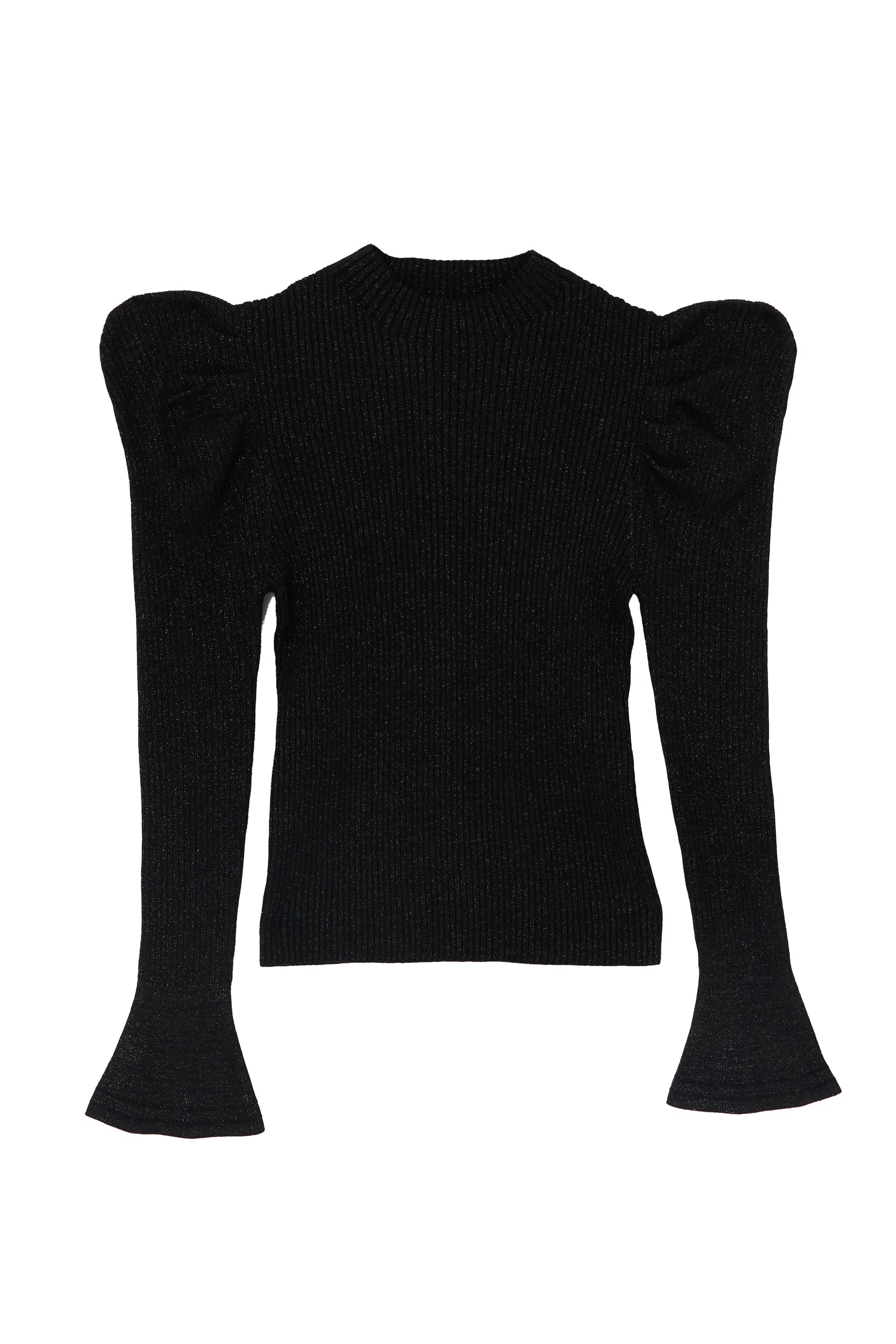 Volume-Sleeve Glitter Knit Top