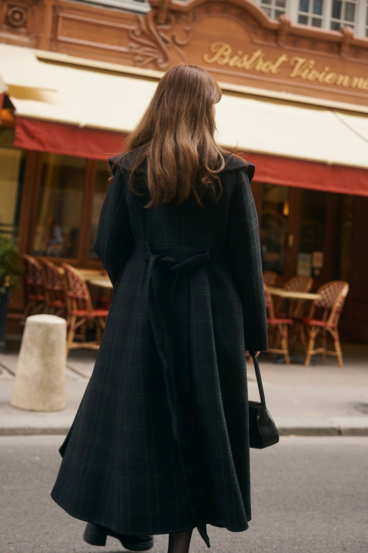 Checked Pattern Wool Blend Coat