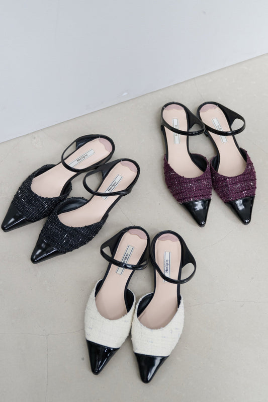 【8月中旬発送】Two-Tone Strap Tweed Mules