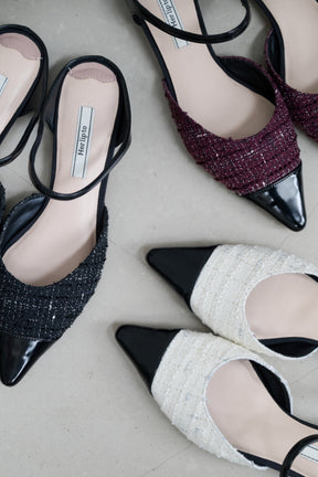 【8月中旬発送】Two-Tone Strap Tweed Mules