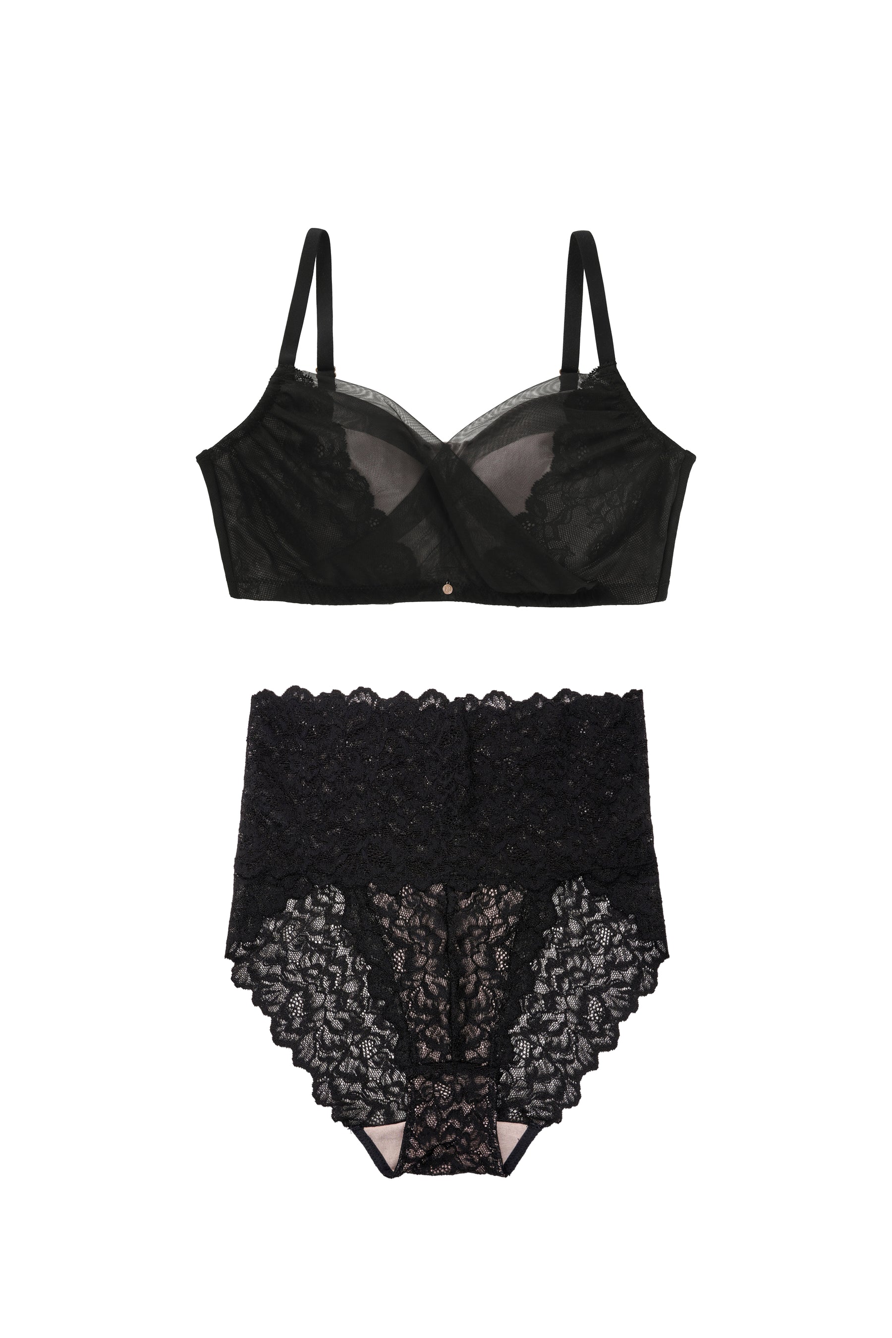 [Ships in late May] [black] Minimizer Bra & Lacy Shorts Set
