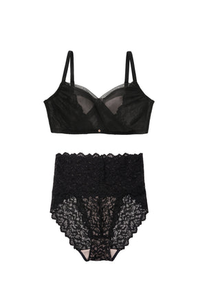 [Ships in late May] [black] Minimizer Bra & Lacy Shorts Set