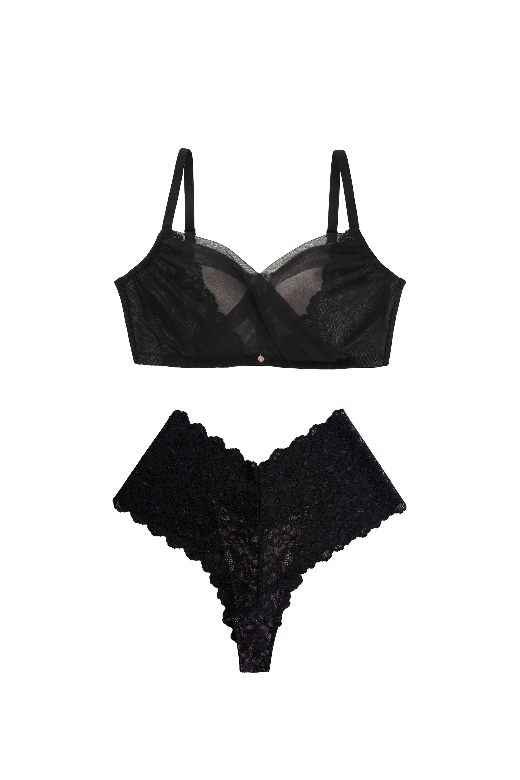 [Ships in late May] [black] Minimizer Bra & Lacy Shorts Set