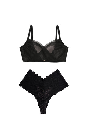 [Ships in late May] [black] Minimizer Bra & Lacy Shorts Set