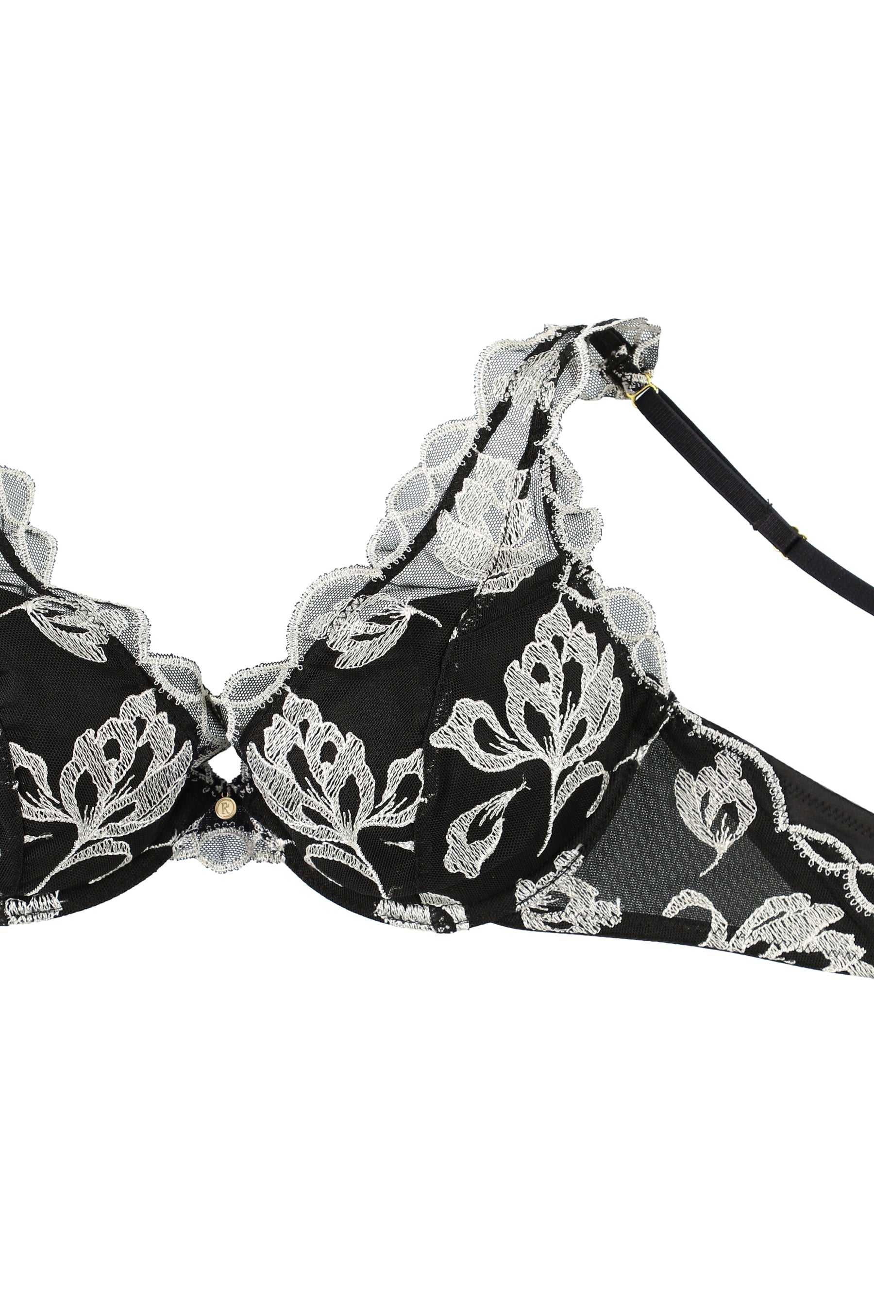【pearl black】Magnolia Tulle Lace Bra Set