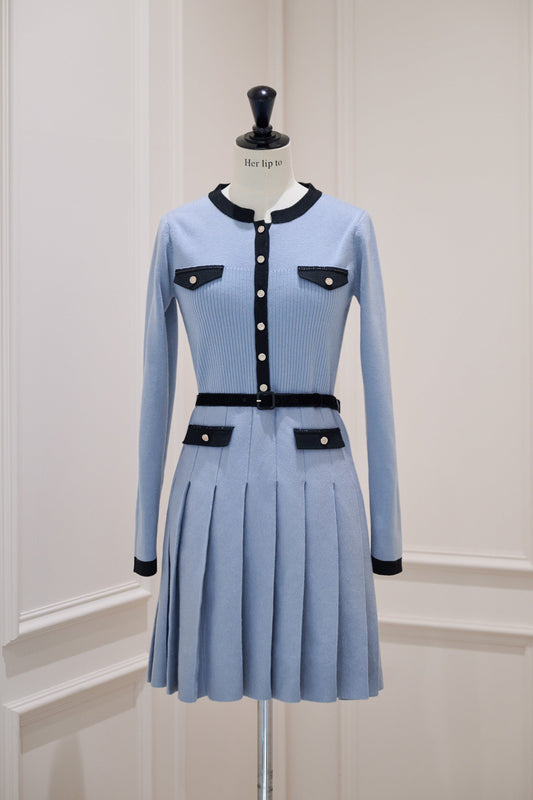 [Shipping in early February] [oxford blue]Gabrielle Belted Knit Dress