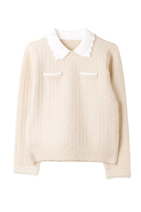Petal-Edge Collar Knit Top