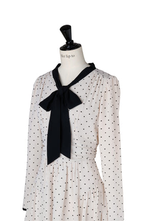 Heart Dot Bow Tie Chiffon Dress