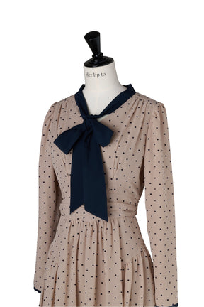 Heart Dot Bow Tie Chiffon Dress