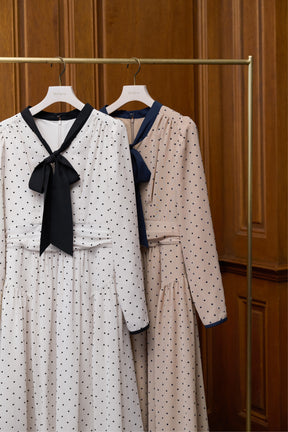 Heart Dot Bow Tie Chiffon Dress