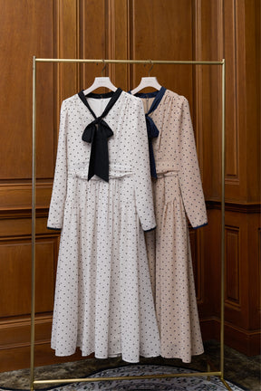 Heart Dot Bow Tie Chiffon Dress