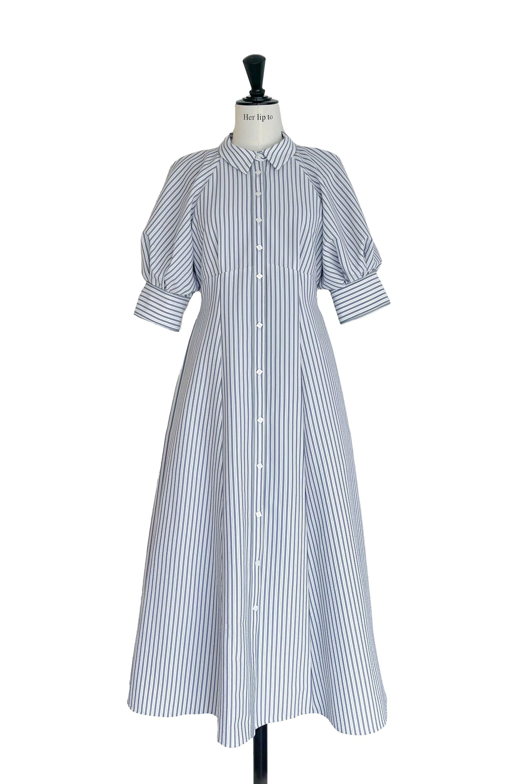 シャツドレスherlipto Volume Sleeve Stripe Dress blue