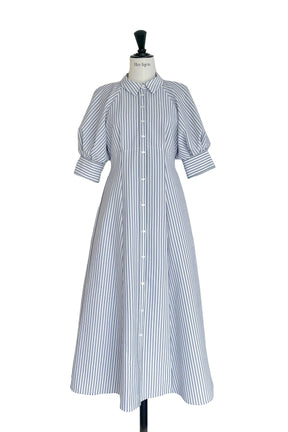 【6月下旬発送】Volume Sleeve Stripe Dress