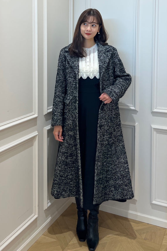 Herringbone Wool-Blend Classic Coat