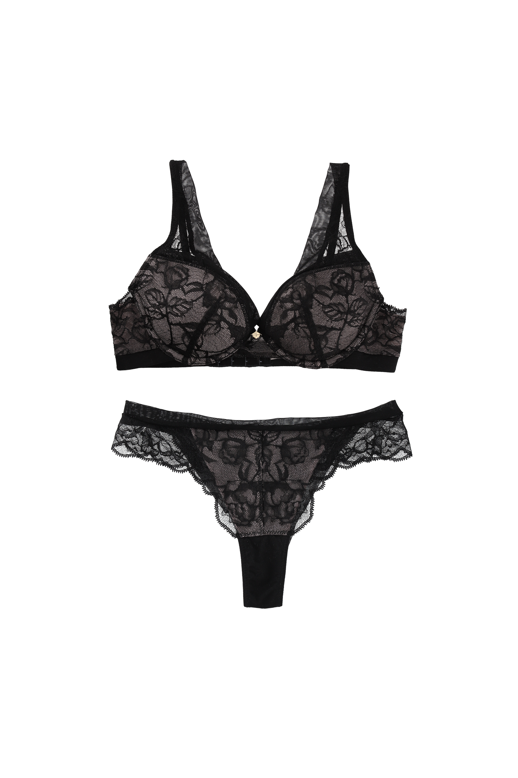 【Thong】Rose Veil Bra Set