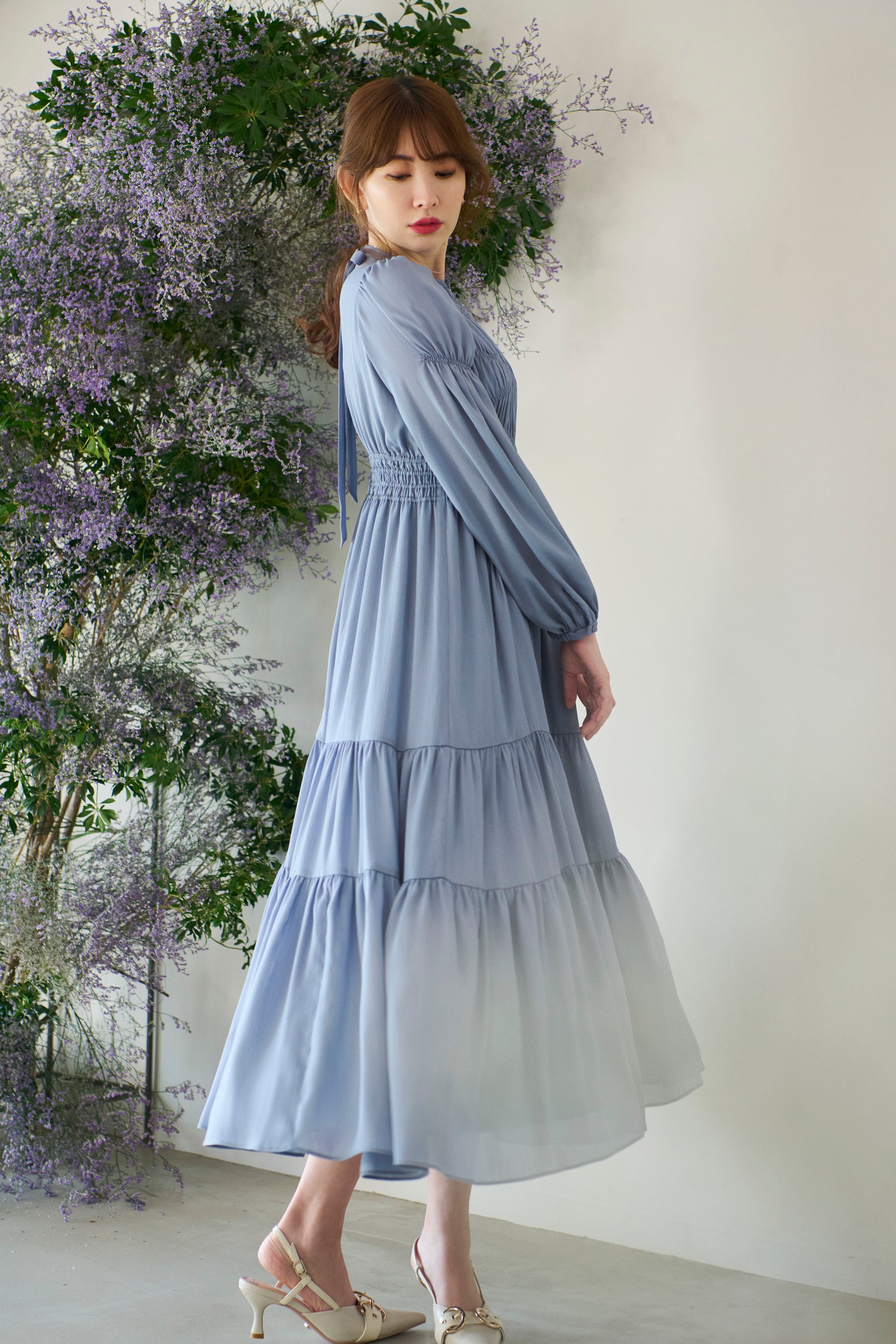 herlipto Back Ribbon Tiered Satin Dress小嶋陽菜 - ロングワンピース