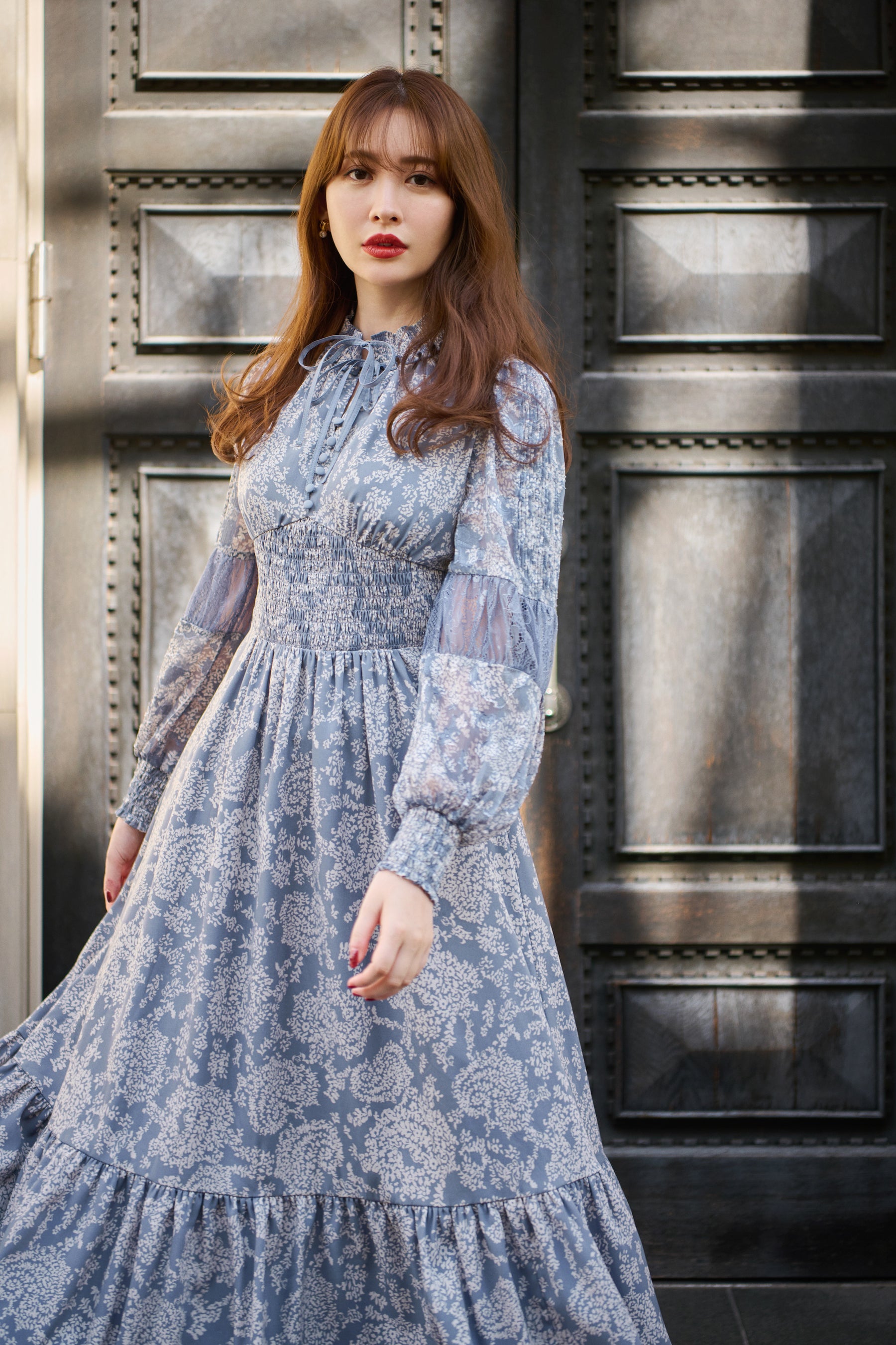 Winter Floral Long-sleeve Dress