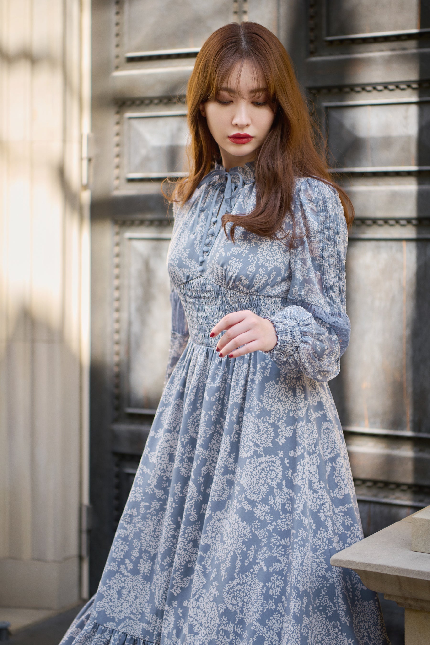 Winter Floral Long-sleeve Dress