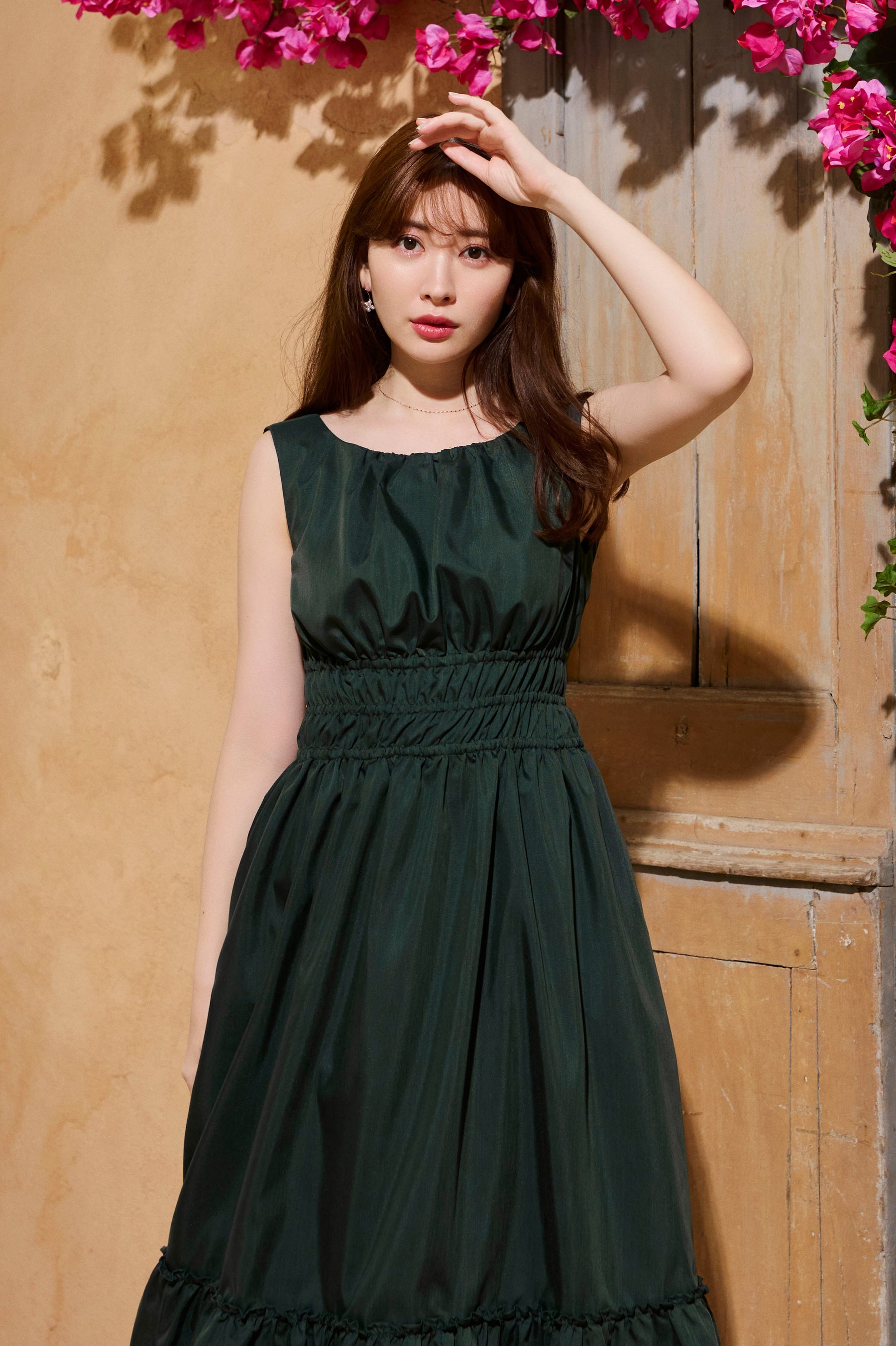 Riviera Double Bow Dress forest M - ロングワンピース