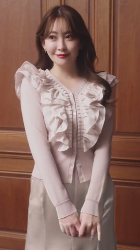 [Ships mid-January]Ruffle Pleated Knit Cardigan