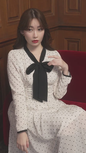 Heart Dot Bow Tie Chiffon Dress