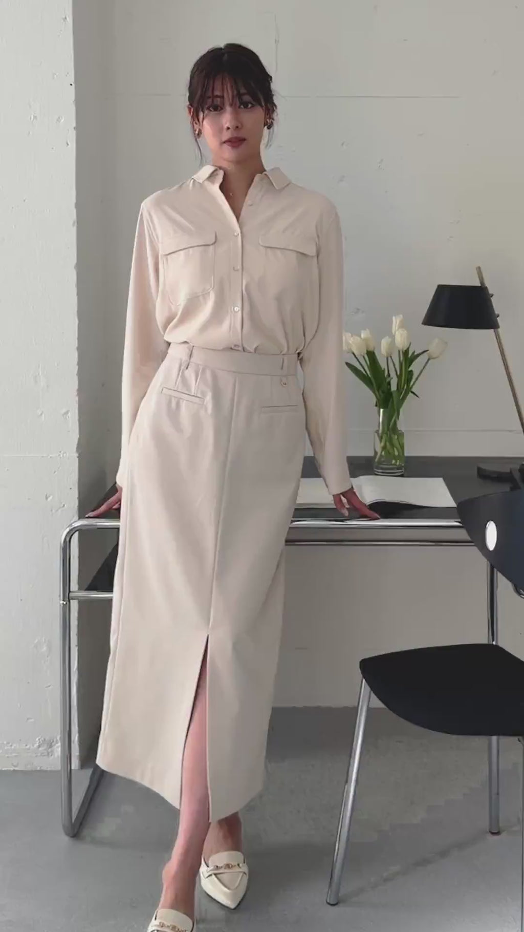 Essentia］Front Slit Long Skirt