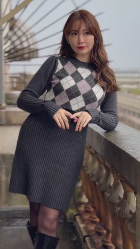 Moor Argyle Ribbon Knit Dress