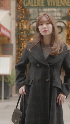 Checked Pattern Wool Blend Coat