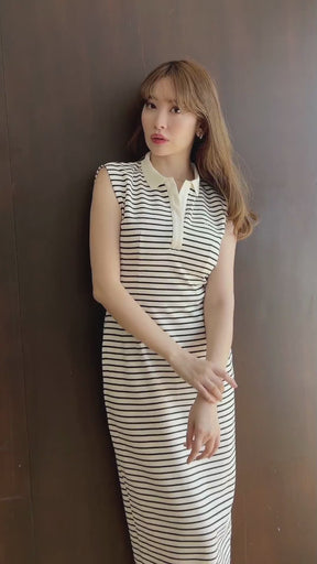 [Shipping in late August] French Sleeve Polo Long Dress